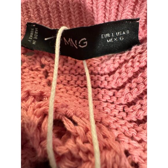 MANGO NWT Open Crochet Knit Halter Neck Pink Maxi Dress Size 8 - Picture 7 of 10